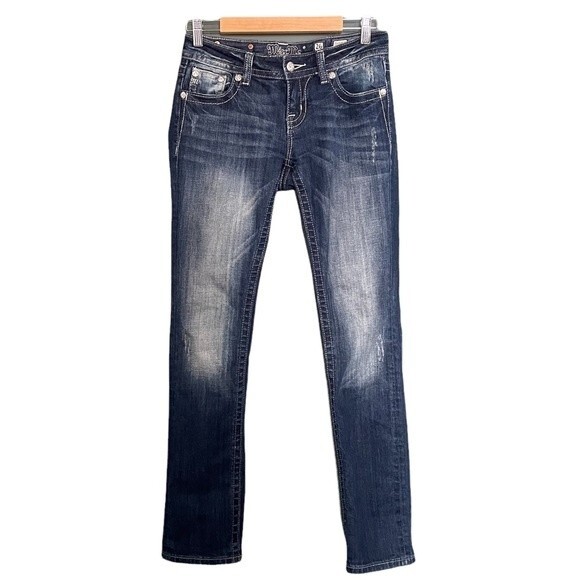 Miss Me Jeans FDL Easy Straight Dark Wash Rhinestone Bling Pockets Size 26 | 2 - Picture 2 of 15